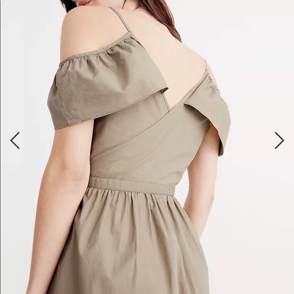 Madewell Khaki Cold-Shoulder Ruffle Dress size 2 - Picture 2 of 5
